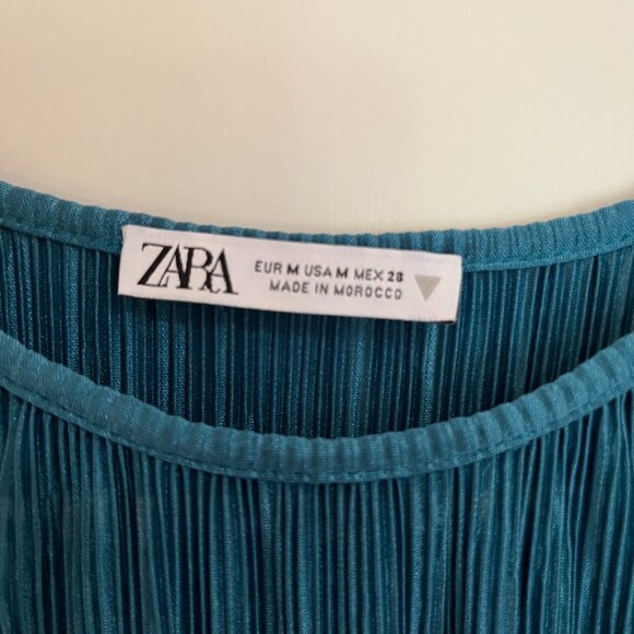 Zara Pleated Teal Midi Dress. Size Medium. - Picture 4 of 12